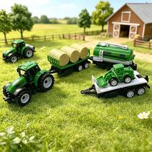 Children's Toy Tractor With Detachable Trailer Gift Set | Tractor Head With Spring-Back Function | Farm Hay Transport, Flatbed Trailer, Oil Tanker | Boys' Favorite Gift | Perfect For Birthday, Christmas, Halloween - Green - View 8