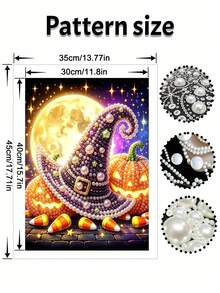 DIY Pearl Painting Kit, Pearl Moon Pumpkin Theme, Horror Halloween Decor, DIY Handmade Living Room Wall Decoration, Creative Holiday Gift, Adult Craft Kit, Unframed - A - View 4