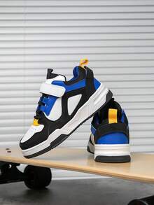 1 Pair Kids Mid-Top Sports Sneakers, Casual Running Shoes For Indoor And Outdoor, Lightweight Breathable Comfortable Fashion College Style, Colorblock Shoes For Boys And Girls - Blue - View 6