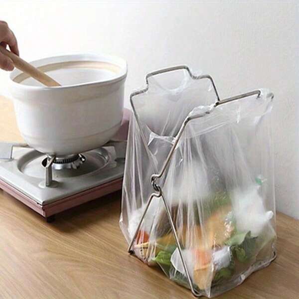 1 buah Gantungan Kantong Sampah Plastik, Tempat Sampah Lipat Kreatif untuk Dapur, Rak Kantong Sampah Logam Lipat, Tempat Sampah Luar Ruangan, Desain Hemat Ruang, Tempat Sampah Dapur, Tempat Kantong Sampah Modern, Rak Kantong Sampah Mudah Dipasang