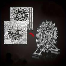 DIY金屬組裝玩具摩天輪模型 3D立體遊戲拼圖創意玩具 可旋轉摩天輪遊樂場模型 手作家居裝飾桌面擺件 成人拼圖遊戲 成人積木 - 彩色 - 查看 7