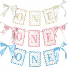 1pc 1st Birthday Chair Banner "One" Letter Banner, Background, 1st Birthday Ribbon Banner, Suitable For Boys And Girls, Fairy Tale Theme Baby Photo Prop Party Decoration, Gender Reveal Party Baby Shower Party Decoration - Multicolor - View 5