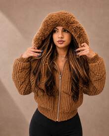PUFF JACKET - WARM AND LINED WINTER JACKET - COAT - WOMEN'S COLD WEATHER BLOUSE FOR PARTIES - Camel - Ver 2