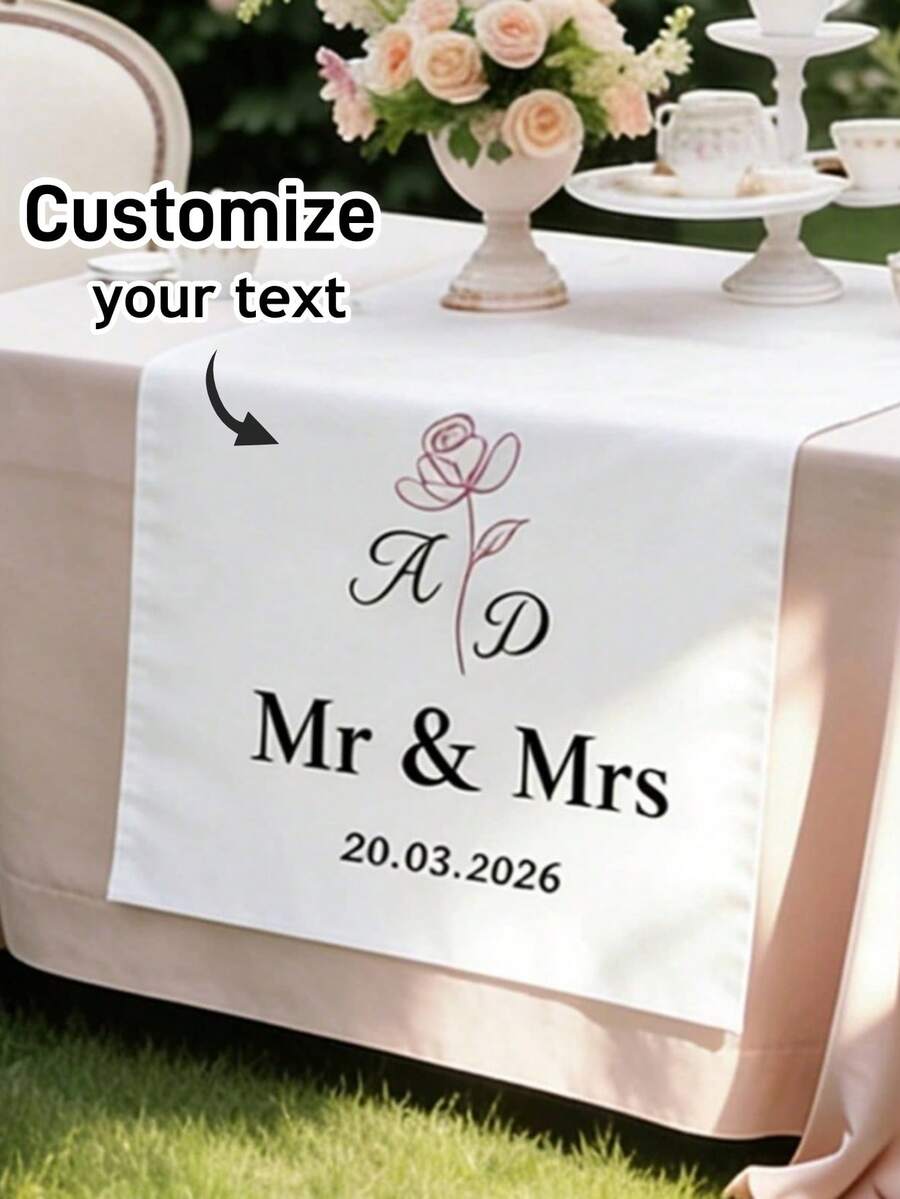 Customized Personalized Wedding Table Runner And Welcome Banner, Suitable For Weddings, Receptions, Ceremonies, Woven Fabric, Customizable Text, Rectangular Table Decor, Suitable For Outdoor Events, Name/Date/Phrase Decoration - Multicolor - View 1