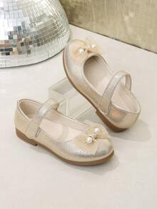 Sepatu Mary Jane Putri dengan Pita Mutiara untuk Anak Perempuan, Cocok untuk Gaun Formal, Pertunjukan Panggung, Pesta Malam, Pesta Ulang Tahun Pertama, Gaun, Rok Lipit, dan Acara Musim Semi dan Gugur. - Emas - View 5