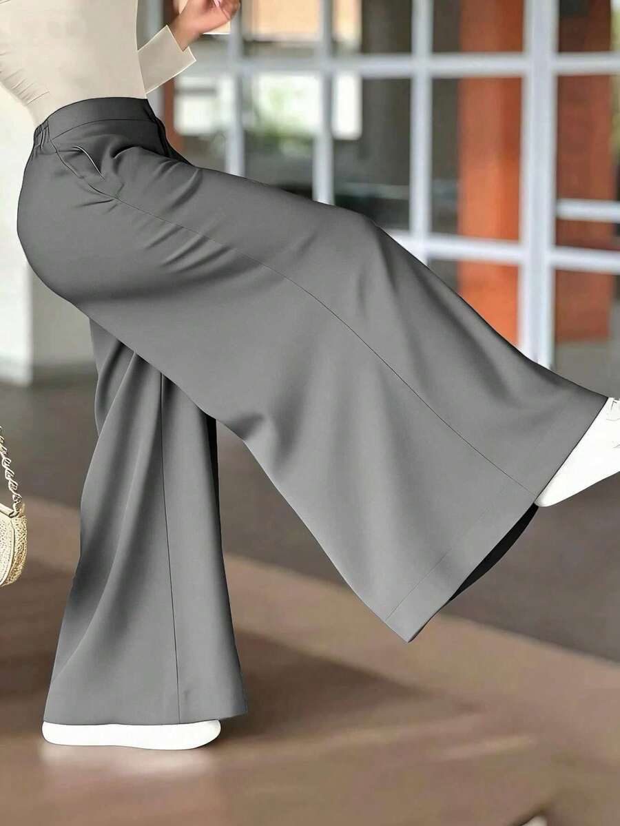 Pantalones anchos y sueltos de pierna ancha tipo maxi para mujer, para primavera - Gris - Ver 1