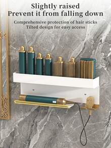 Space Saving Wall Mount Hair Tool Rack For Styler,Heat Resistant Aluminum Organizer Holds All Curling Barrels&Round Brushes,Built-In Plug Holder Prevent Tangled Cords Bathroom Vanity Storage,Curling Barrel Brush Holder,Cord Plug Hook,Wall Bracket - Multicolor - View 11