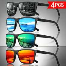Multi-Pack Vintage Square Frame Colorful Coated Glasses Set, Unisex, Outdoor Cycling Hiking Driving Beach Daily Photography, All-Season Street Casual Sun Protection Accessory - Black/Gray + Blue Film + Green Film + Red Film - View 1