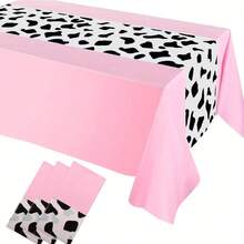 Disposable Plastic Tablecloth With Cow Print, 53.94 X 107.87 Inches, Rectangular Pink Elegant Party Tablecloth, Cowgirl Birthday Theme Decor, Machine Woven - Black And White Design - View 3