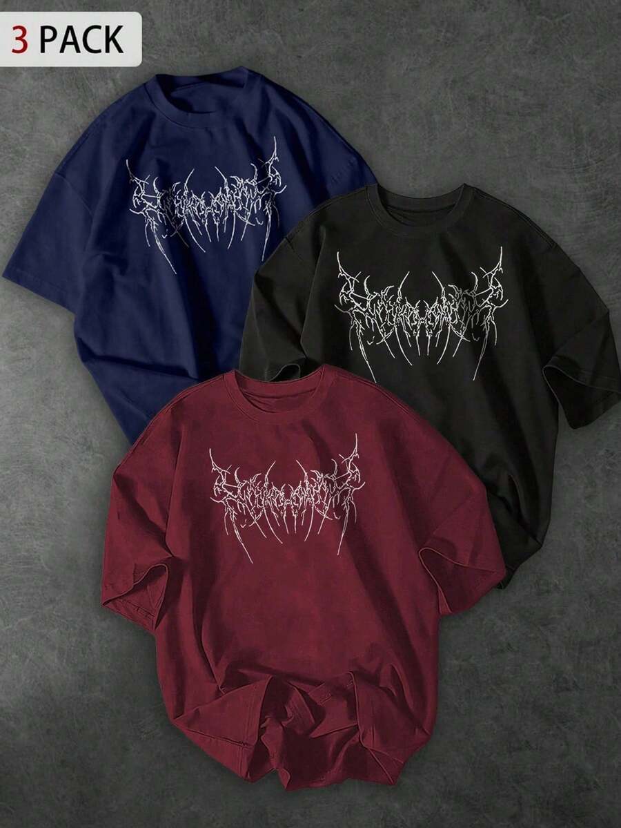 Sport MetroGents Men's Short Sleeve Thorn Print Sports T-Shirt, Summer Graphic Tees With Horror Designs, Band Tees, Custom Tees, Cam - 波爾多 - 查看 1