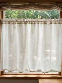 1pc Short Curtain, Window Valance, Door Curtain, Beige Minimalist Japanese Style With Black Lace Trim, Suitable For Home, Kitchen, Children's Room, Window Decor, Door Decor, Christmas Window Matching - Beige - View 3