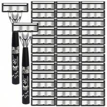 Ultra-Sharp Premium Retro Manual Razor Set | Black 6-Layer Blades, Interchangeable Heads, Ergonomic Handle, Reusable Refillable Design For Smooth Shaving Precision - Perfect Father's Day And Birthday Gift, Face Razor, Hair Removal, Shaver For Women - Multicolor - View 1