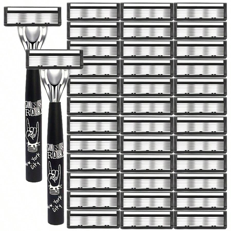 Ultra-Sharp Premium Retro Manual Razor Set | Black 6-Layer Blades, Interchangeable Heads, Ergonomic Handle, Reusable Refillable Design For Smooth Shaving Precision - Perfect Father's Day And Birthday Gift, Face Razor, Hair Removal, Shaver For Women - Multicolor - View 1