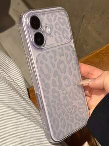 1pc Transparent White Minimalist Grey Leopard Print Full Coverage Lens Protection Anti-Drop Anti-Collision Personalized Phone Case Suitable For IPhone 16 Pro Max/17/16/15/14 Plus/13/12/11/Air - Multicolor - View 2