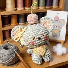 Mouse Crochet Beginner Kit, Adult Crochet Beginner Kit, Includes Step-By-Step Text Tutorial, DIY Knitting Kit, Cute And Fun Home Decor, Birthday, Valentine's Day, Halloween And Christmas Gift - Bow-kunkun Mouse DIY Material Kit - View 6