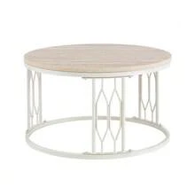 Round Coffee Table With Wood-Effect Top And Metal Frame, Modern Living Room Table With Geometric Iron Structure, Stable Round Side Table, Approx. 70 X 40.5 Cm - 白色 - 查看 6