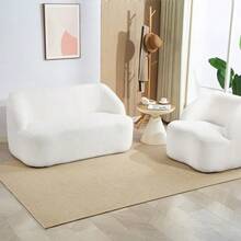 2-Seater Sofa, Curved Design, Tufted Sofa With Fleece Cover, For Living Room, Bedroom, Office, Cream White - White - View 6