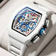 ONOLA Brand Fashion Chronograph Watches Quartz Watch For Men Tonneau Sport Waterproof Wristwatch With Gift Box - 白色 - 查看 1