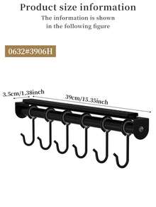 1pc Sliding Pot Rack (With Hooks) - No-Drill Hanging Storage Organizer For Pots, Pans, And Kitchen Utensils; Wall Mounted & Under Cabinet Utensil Holder With 6 Hooks, Bathroom & Home Organization, Utility Hooks - Multicolor - View 2