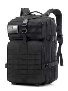 Mochila De Gran Capacidad Con Parche con Bandera De USA Mochila Funcional Resistente Al Agua Para Viaje 50L Uso Rudo - Negro - Ver 1