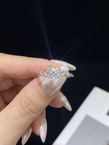 1件 0.06克拉分層閃耀莫桑鑽戒指 S925純銀 優雅奢華 訂婚 結婚 週年禮物 新娘婚禮珠寶 - 圓形莫桑戒指 - 查看 2