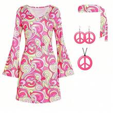 70s Retro Hippie Set For Girls And Women(Pattern Position Is Random)For Christmas Parties,  Going Out Outfit Halloween - Pink - View 12