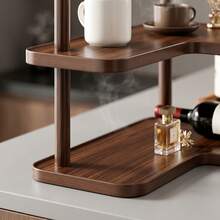1pc Walnut Color 3-Tier Cosmetic Storage Rack, INS Style Living Room Table Cup Multifunctional Organizer, Kitchen Wine Display Rack, Bedroom Skincare Organizer Display Rack, Office Desk Cup Holder, Suitable For Christmas, Halloween Home Decor, Display Cakes, Wine And More - Multicolor - View 6