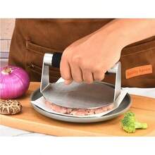 1pc Silver Stainless Steel Smash Burger Press – Heat-Resistant Silicone Handle, Heavy-Duty Meat Smasher For Griddle & BBQ - Silicone Round [14cm] 1.5mm Thick - View 8