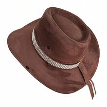Customized Suede Cowboy Hat With Glitter Stripe - Rust Brown - View 2