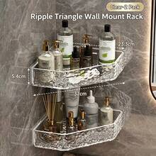 Scaffale da bagno trasparente con effetto increspature d'acqua, mensola angolare triangolare da parete senza foratura per toilette e bagno - trasparente - Visualizzare 9