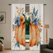 2PCS Artistic Pumpkins And Flowers Print Light Sheer Curtains,Semi-Sheer For Privacy Protection. Easy Rod Pocket Installation, Quick-Dry,Fade-Resistant After Washing, Lightweight And Washable. Ideal For Home, Room And Kitchen Decor & Space Dividers. - Multicolor - View 15