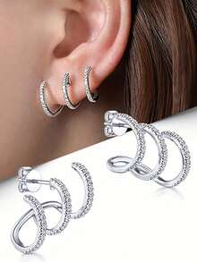 1 Pair Claw-Set Earrings, Sparkling & Luxurious, Elegant & Unique, Suitable For Multiple Occasions, Hypoallergenic, Perfect Holiday Gift - D - View 5
