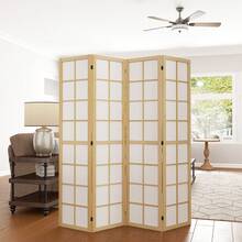 Folding Screen With 4 Panels, 160 X 170 Cm, Room Divider, Privacy Screen, Freestanding Partition For Living Room, Natural Finish - White - View 1