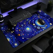 梵谷星空漩渦藍星空大號電競桌墊，防滑防水加長鍵盤滑鼠墊，美學藝術桌面裝飾 - 查看 3