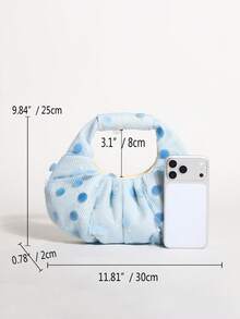 SCULPTEDSTYLE BAGS 1件天空藍美人魚亮片雲朵手提包，奶油白亞麻底布拼接時尚波點網格百褶設計女款托特包，百褶包適合海灘度假使用，可搭配魚網肩帶洋裝休閒度假穿搭（花紋隨機發貨） - 淺藍色 - 查看 2