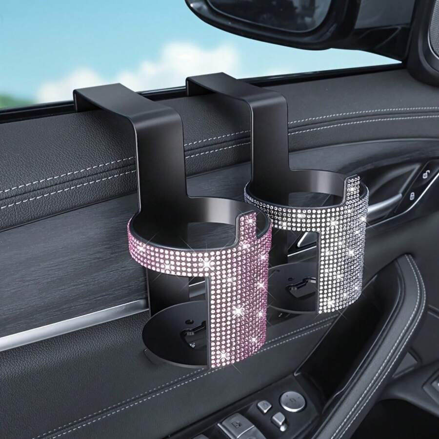 Shiny Crystal Car Cup Holder Hook, Car Beverage Bottle Holder, Car Seat Back Beverage Rack Storage Organizer, Car Interior Decoration Accessory, Crystal Multi-Function Cup Holder, For Car Storage, Suitable For Men And Women Universal Car Accessory