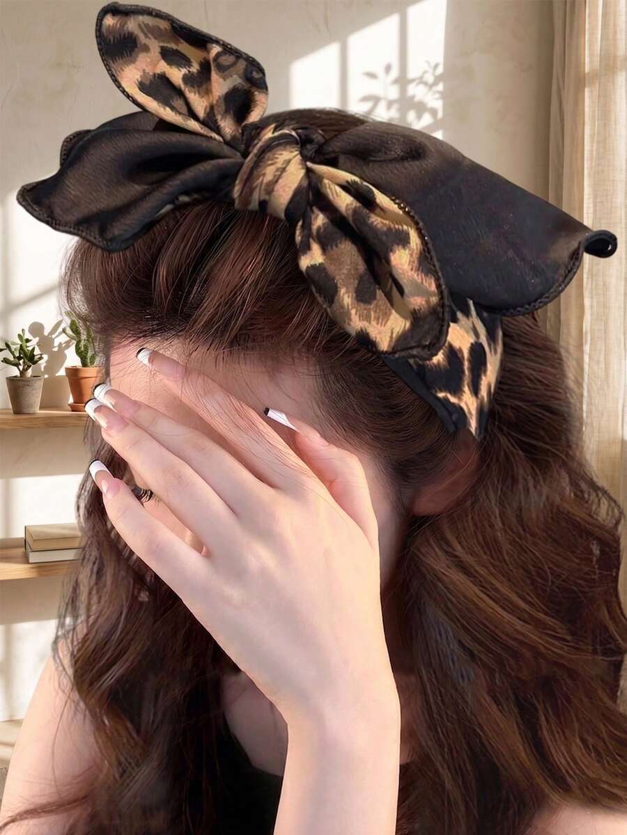 topshiny Leopard Print Bow Headband For Women - Fashionable Contrast Color Wild Style Hair Hoop, Chic Hairband Aesthetic Hair Accessories