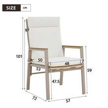 2 Comfortable And Breathable Outdoor Dining Chairs, Wood-Plastic Composite Armrests, Teslin Seat, Galvanized Iron Frame, Khaki And Beige - Beige - View 5
