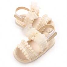 Summer Bow & Pom Pom Soft Sole Sandals For Baby Girls, Pre-Walker Shoes - Apricot - View 5