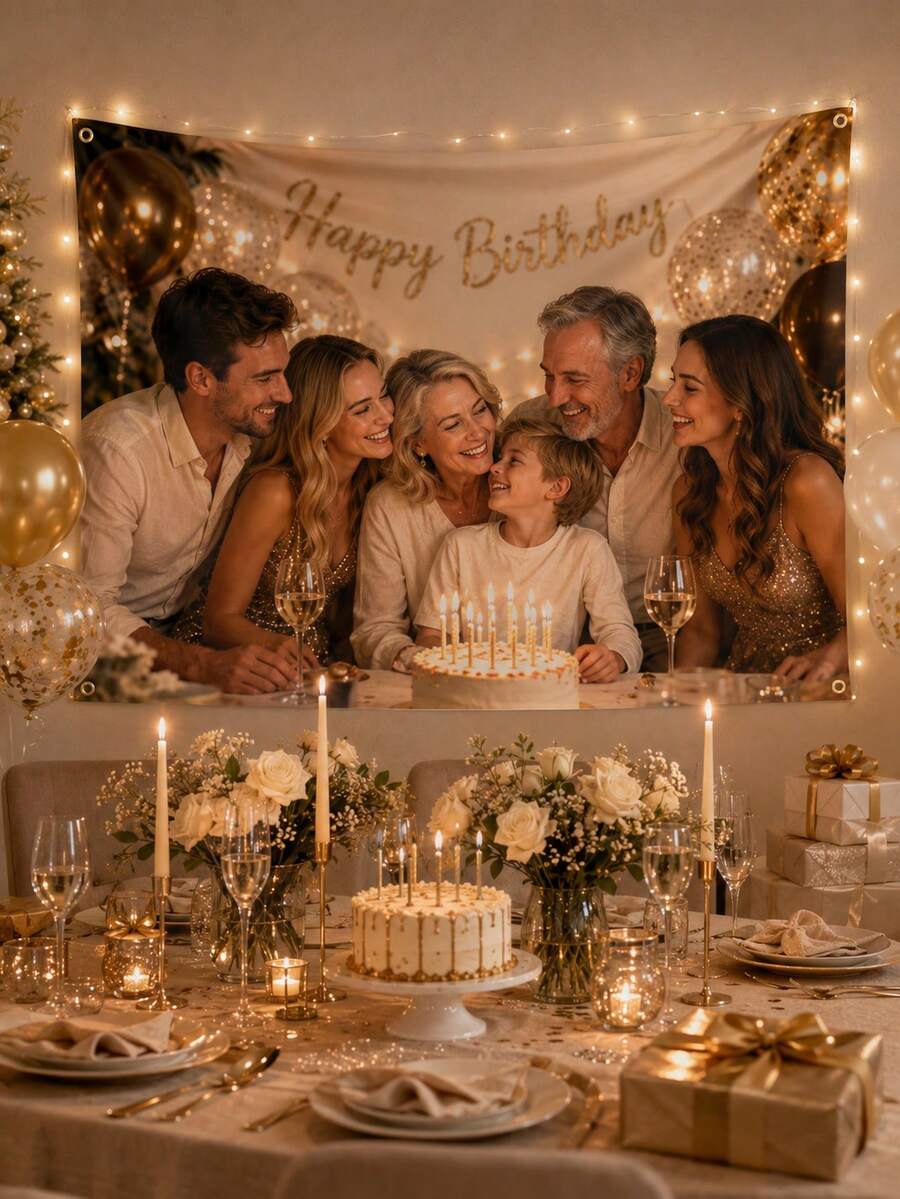 1pc Personalized Photo Wall Tapestry, Customized Birthday Banner, Can Add Image/Text/Logo, Vibrant Printed Fabric Room Decor, Suitable For Bedroom, Living Room, Party Backdrop, Anniversary Celebration, Gift For Friends And Family - Multicolor - View 1