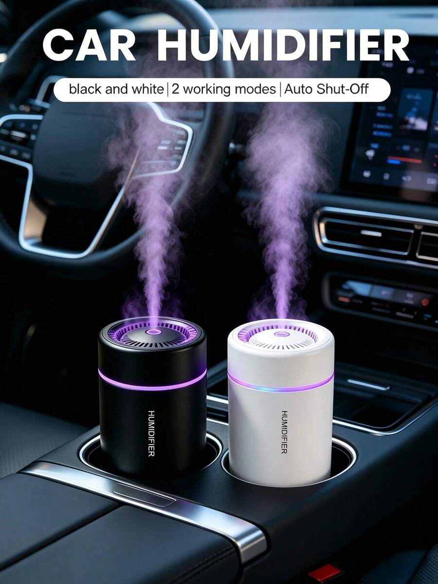 Mini humidificador colorido con luz ambiental, negro/blanco. LED degradado incorporado, silencioso, aromaterapia y humidificación. Ajustes de doble niebla fina, sin mojar el escritorio. Alimentado por USB, adecuado para el hogar, oficina, dormitorio, coche, baño, hotel, sala de yoga, habitación de mascotas.