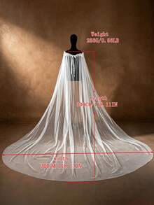 Off-Shoulder Lace Floral Rhinestone Chain Long Train Bridal Cape, Sheer Wedding Shawl - Multicolor - View 7