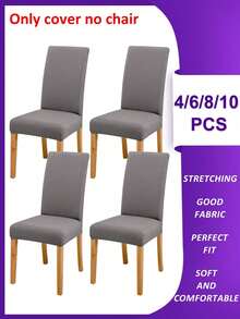 Funda para silla lisa de 4 piezas/6 piezas/8 piezas/10 piezas, fundas elásticas de poliéster desmontables para sala de estar, comedor, dormitorio, para todas las estaciones - Gris Claro - Ver 13