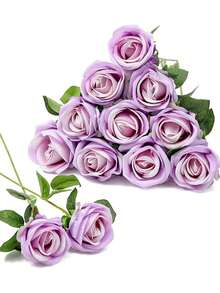 1/5/10/12/20 Pcs Purple Valentine's Day Gift Artificial Roses Flowers Suitable For Home Room Table Decor, Wedding Decor, Bridal Bouquets, Wrist Flowers, Bouquet Making. Suitable For Home, Restaurant, Bedroom, Vase Arrangements And Other Occasions. - Purple - View 6