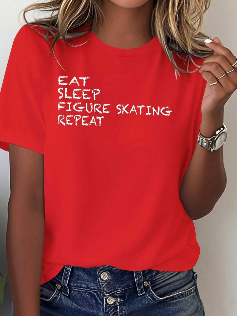 Women's Pure And Comfortable T-Shirt For Figure Skating - [Red] - View 1