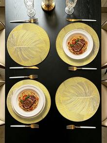 4/120pcs Gold Round Leaf PVC Placemats, Waterproof And Oil-Resistant Tabletop Decor Mats, Washable Tableware Mats, Non-Slip Odorless Western Dining Mats, Suitable For Restaurants, Cafes, Homestays, Fit For Holidays, Parties, Gatherings, Birthdays, Weddings, Dinner Parties - Multicolor - View 11
