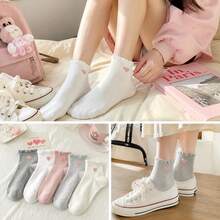 5 Pairs Korean Style Ins Minimalist Coffee Color Heart Pattern Non-Slip Breathable Lace Ankle Socks, Breathable Casual Ankle Socks, Unisex, Soft And Comfortable Daily Wear Short Socks, Random Color - Heart-shaped Socks - View 4