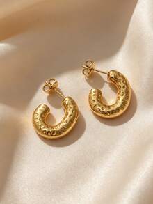 1 Pair Gold Stainless Steel Earrings, Gold Stud Earrings, Vintage Style, Comfortable To Wear And Versatile, Simple And Elegant Design, Suitable For Daily Wear Or Parties, Essential Fashion Item For Women - Gold - View 2