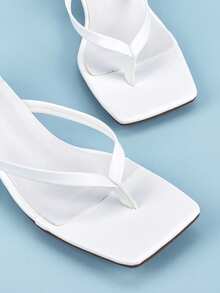 Women's 2025 Fashion Versatile Comfortable Thong High Heel Sandals With Solid Color Stone Texture (Random Stone Texture Cut) - White - View 4