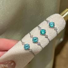 CIREY 1pc Galaxy Nest Mint Mambo Paraiba Color Ring, High-End Starry Sky Bird Nest Cut Pink Diamond Expandable Chain Women's Ring - Galaxy Telescopic Ring - View 1